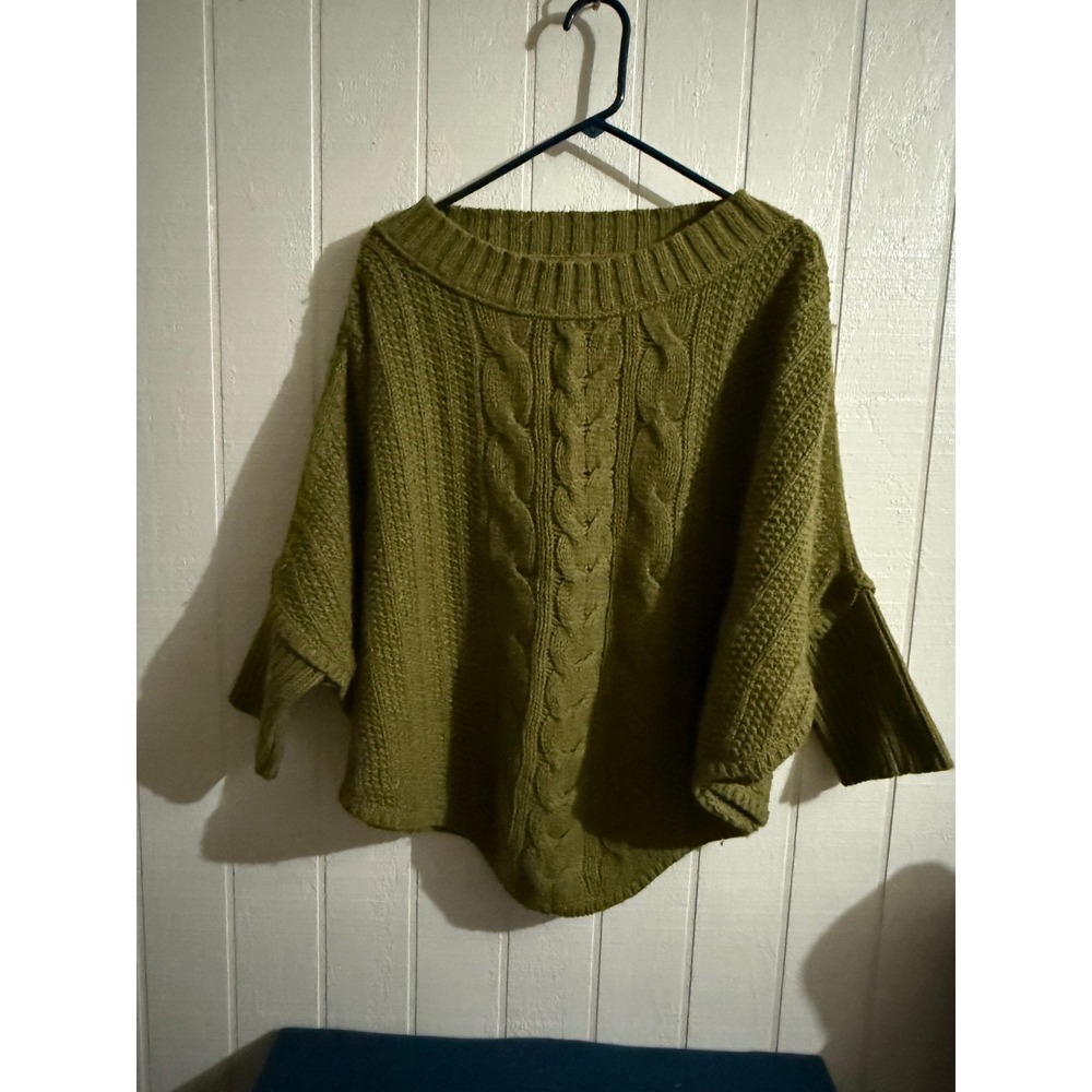 Ann Taylor LOFT Olive Green Cable Knit Batwing Pullover Sweater Womens Medium
